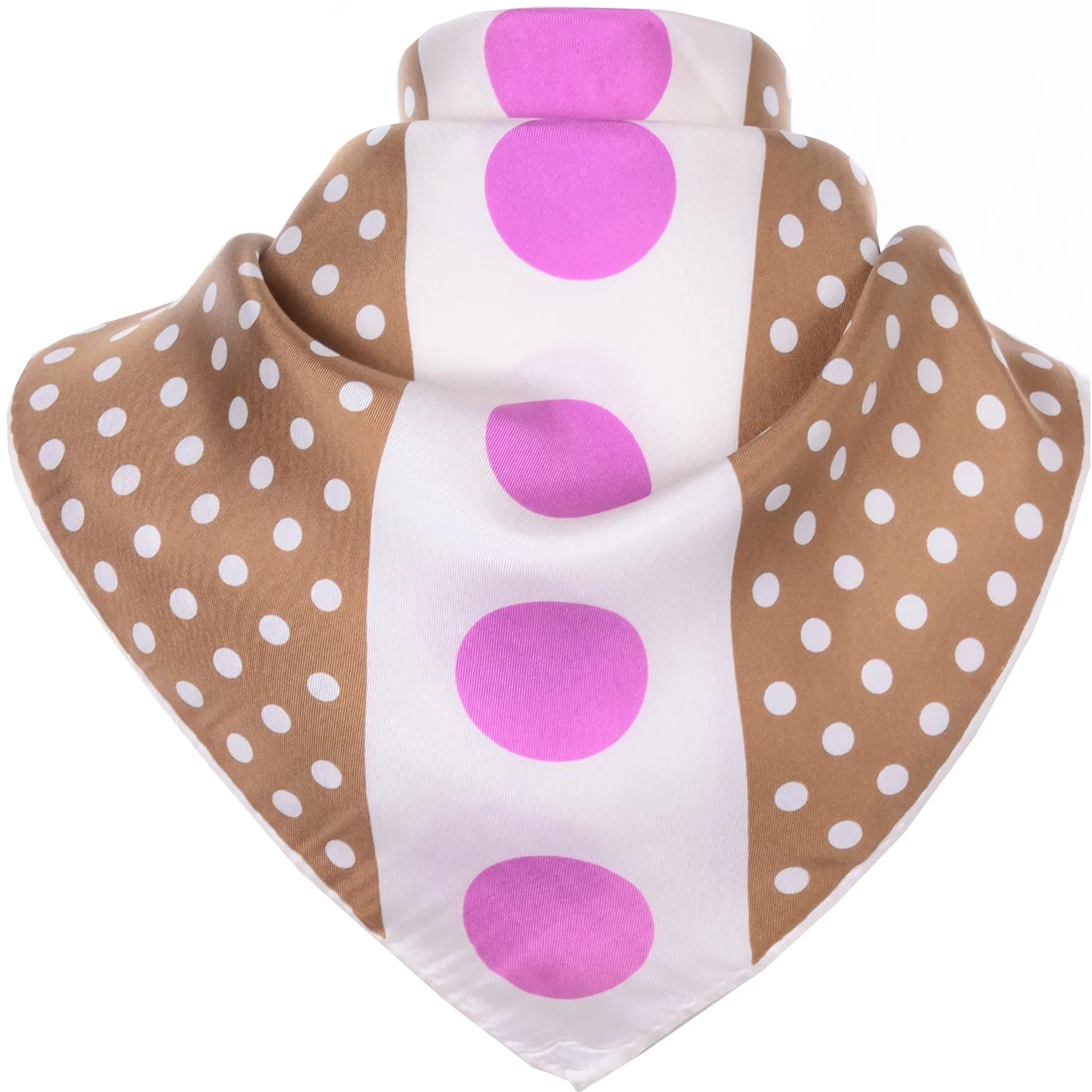 1980s Givenchy Brown and Pink Polka Dot Vintage Silk Scarf