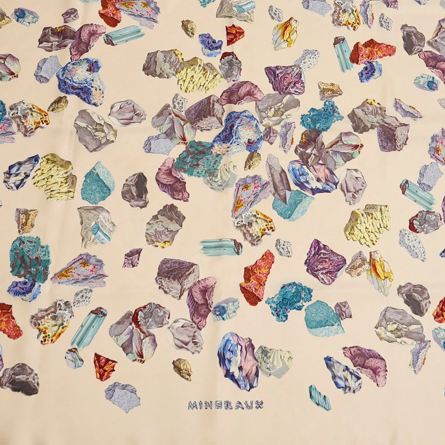 1990s Hermes "Minéraux" by Hugo Grygkar Silk Scarf w Colorful Gemstones