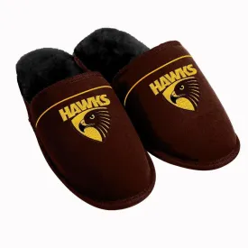 AFL Supporter Slippers - Hawthorn Hawks - Mens Size - Fluffy Winter Shoes