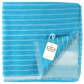 Agnona Women Scarf Aqua Blue Stripes Design - Luxury Linen Silk Shawl FINAL SALE