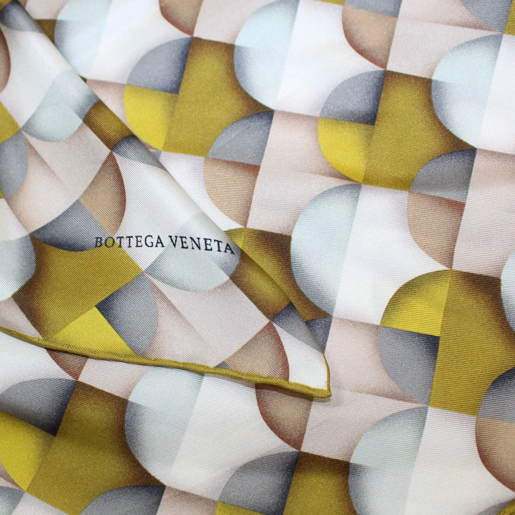 Bottega Veneta Scarf Olive Taupe Gray White Geometric - Twill Silk 55" Square Scarf FINAL SALE