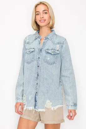 Button Up Distressed Denim Shirt