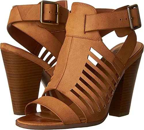 Delicious Yummy Cutout Stacked Heel Sandal Shoes Brown 6.5 Pair of Shoes