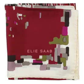 Elie Saab Scarf Maroon Olive Mauve Design - Twill Silk Square Foulard