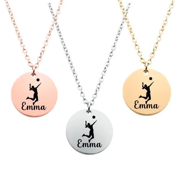 Engraved Volleyball Number Necklace