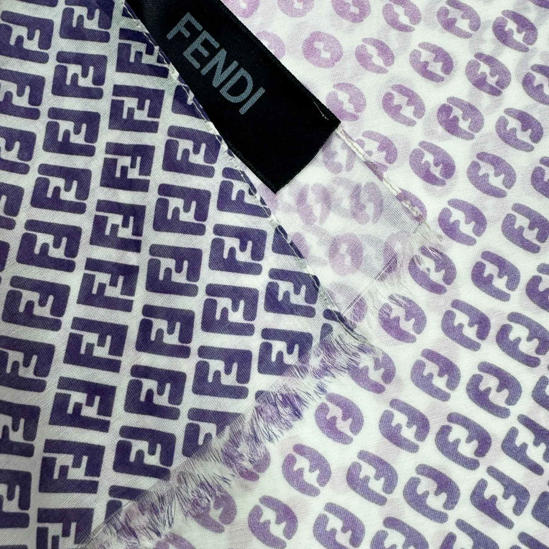 Fendi Scarf White Pink Purple Logo Dots - Cotton Silk Shawl SALE