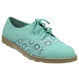 Flat shoes For Women Embroidered Flower Lace Up Oxford Flats Green