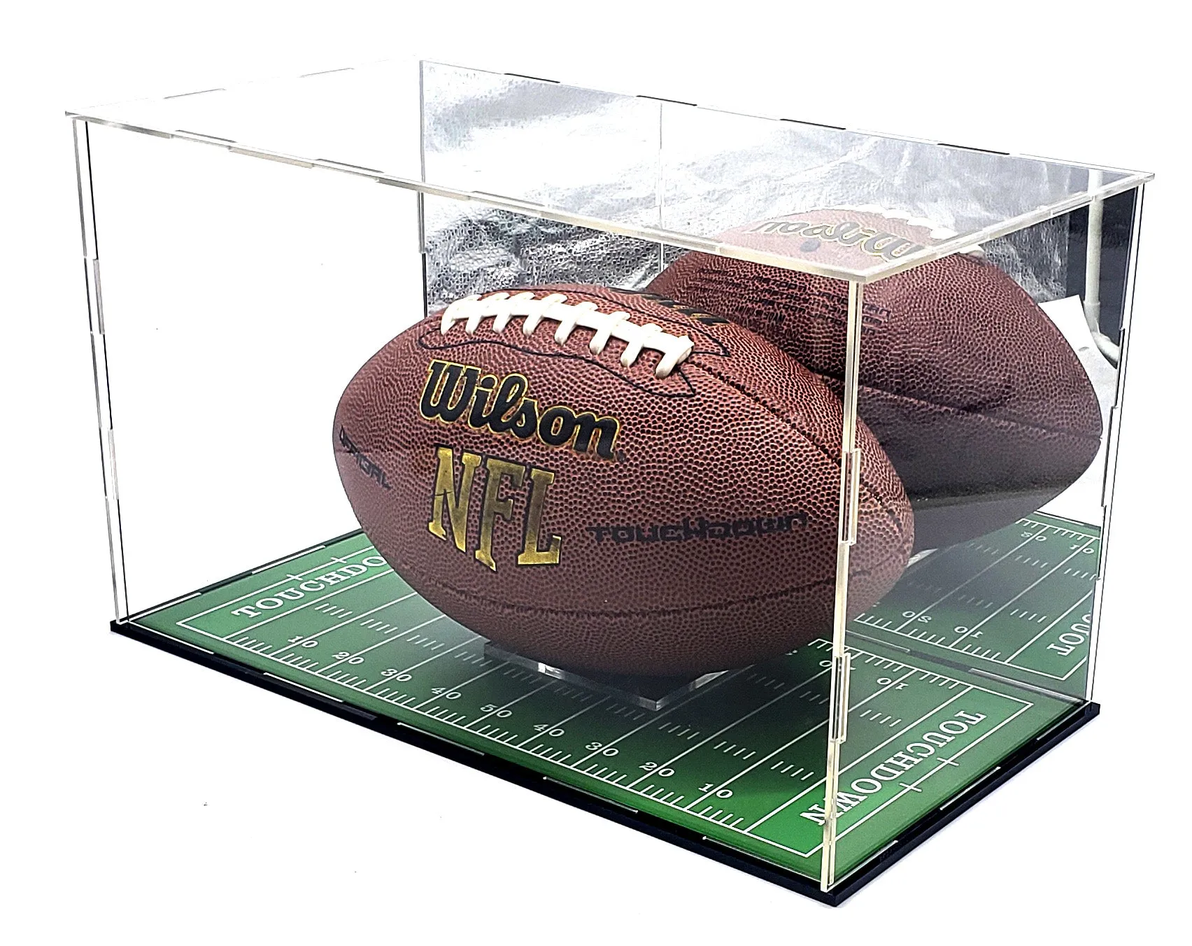 Full Size Football Acrylic Display Case Box Gold Mirror Field Showcase Shoes UV Protection 15x9x8