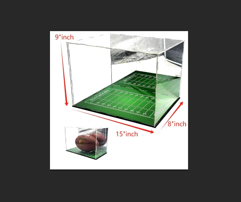 Full Size Football Acrylic Display Case Box Gold Mirror Field Showcase Shoes UV Protection 15x9x8