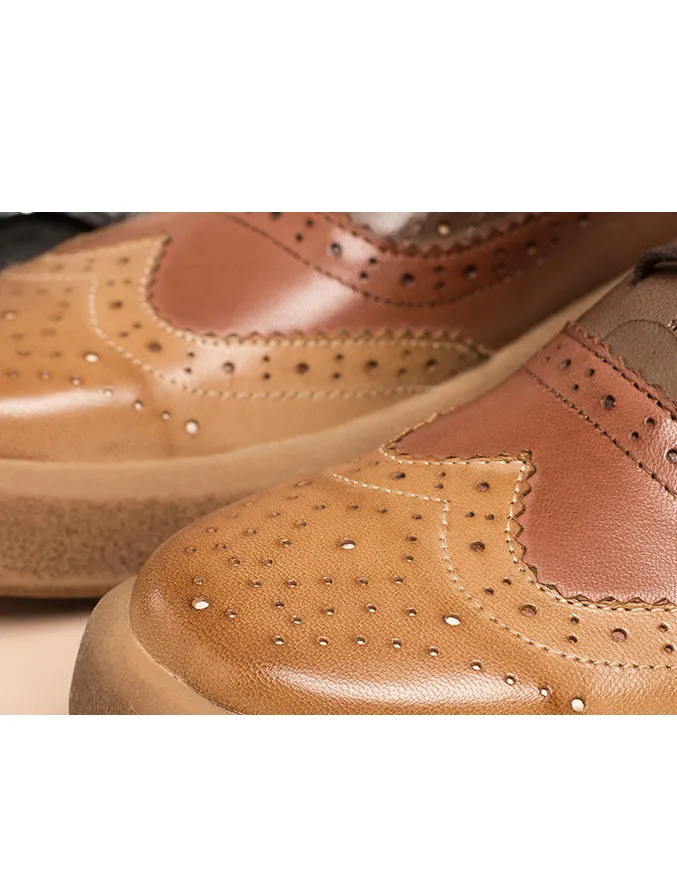 Genuine Leather Brogue Style Oxford Shoes for Women