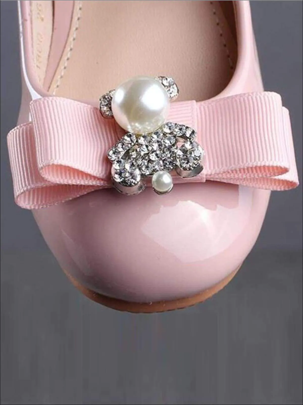 Girls Rhinestone Embellished Bow Tie Princess Shoes with Ankle Strap (Pink And Black) By Liv and Mia