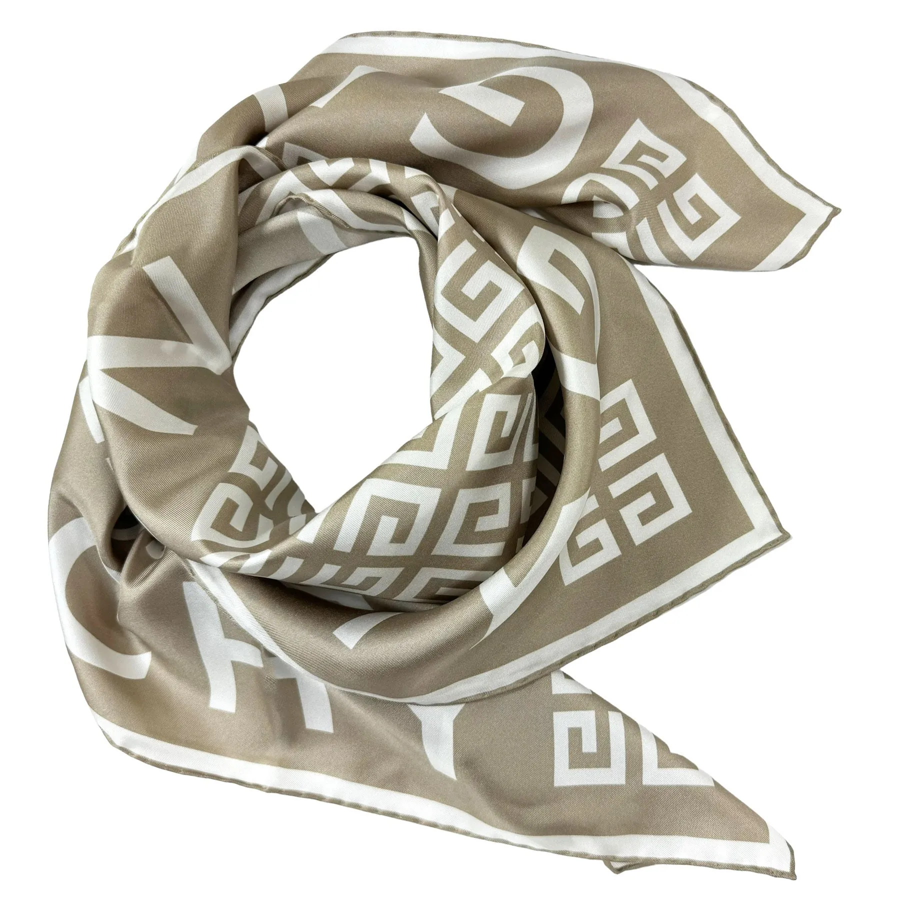 Givenchy Scarf Taupe 4G Design - Square Twill Silk Foulard SALE