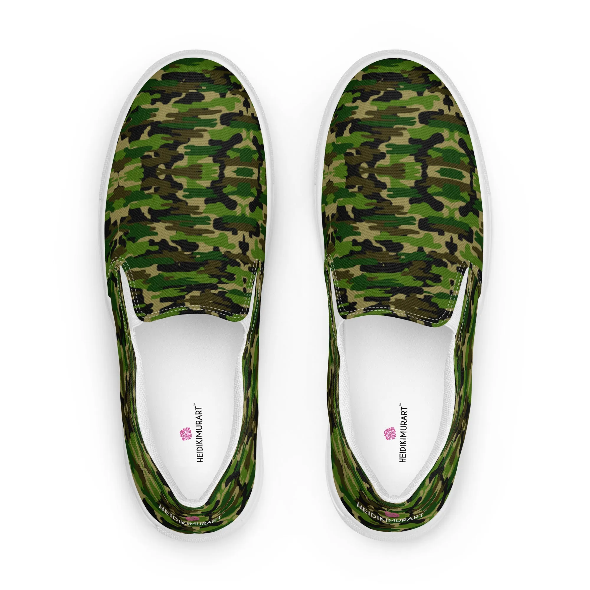 Green Camo Women's Slip Ons, Green Camouflage Army Military Print Women’s Slip-On Canvas Shoes (US Size: 5-12)