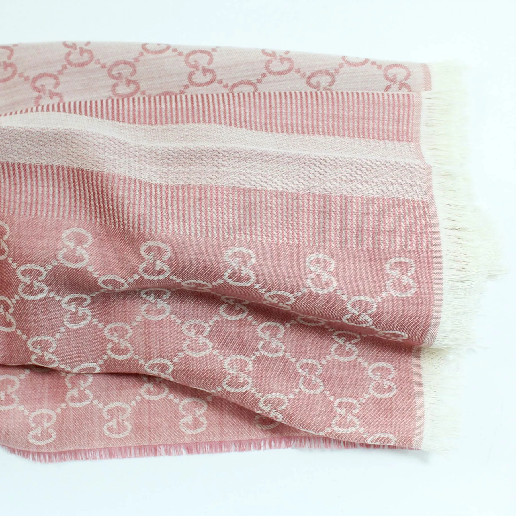 Gucci Scarf Pink GG Pattern Wool Silk Jacquard Shawl