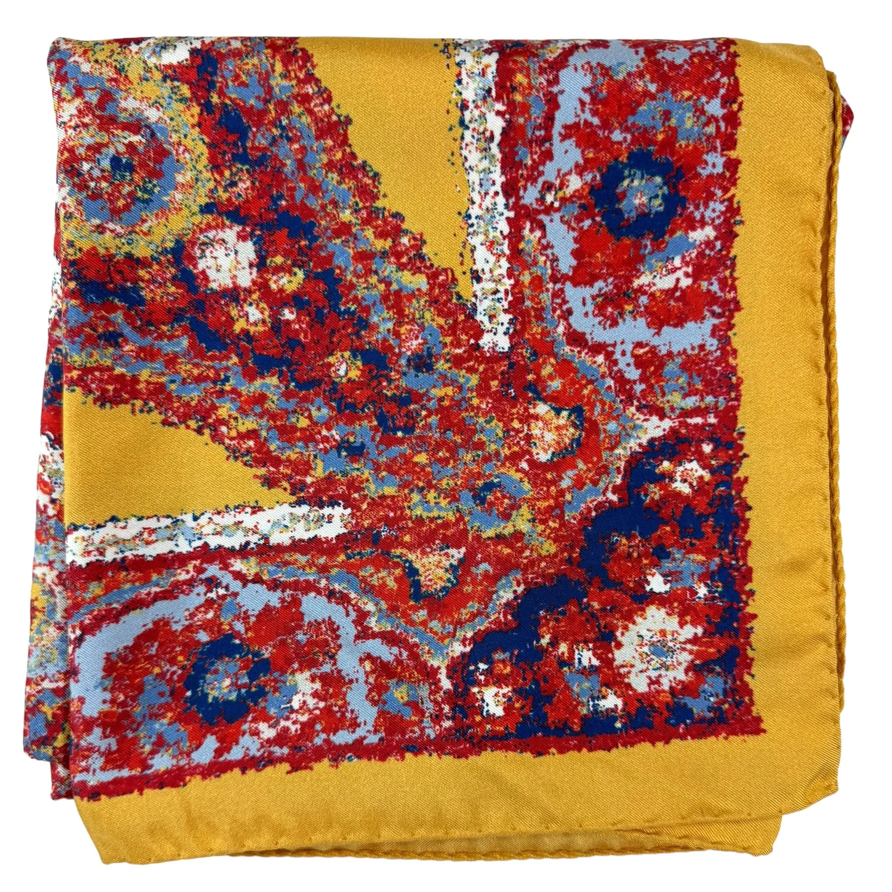 Kiton Women Scarf Olive Fire Red Paisley - Twill Silk Square Foulard