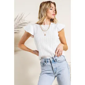 Kristin Pointelle Sweater Top-Off White