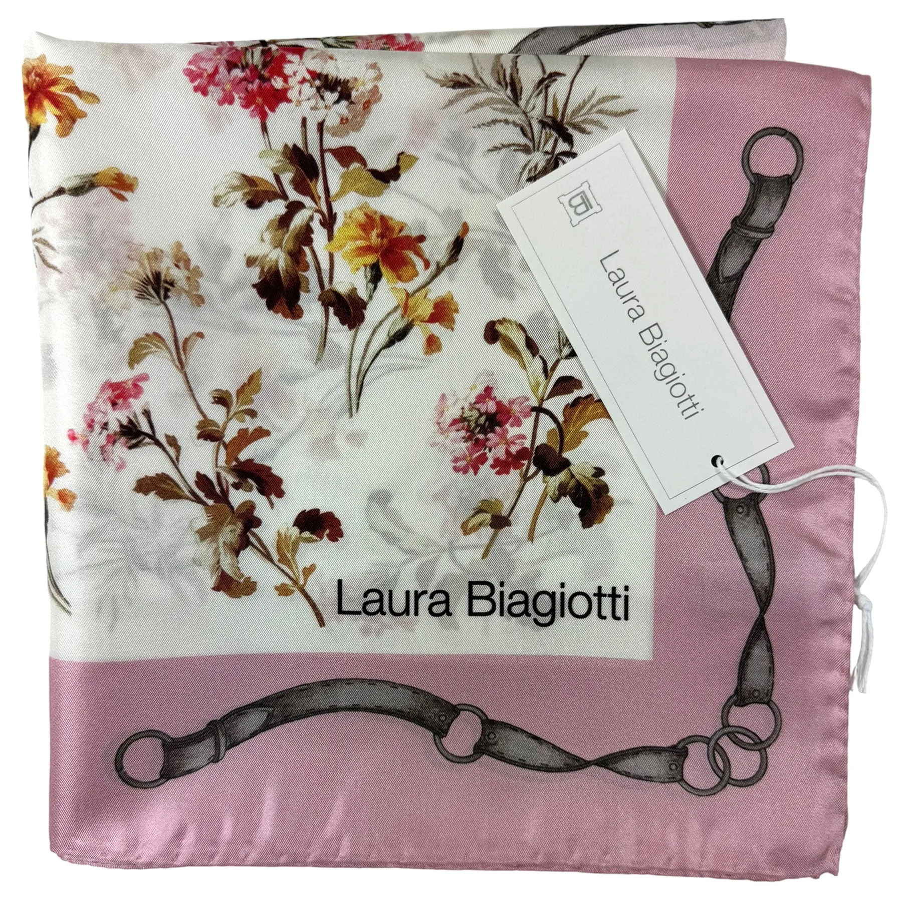 Laura Biagiotti Scarf Floral Pink White - Square Silk Foulard