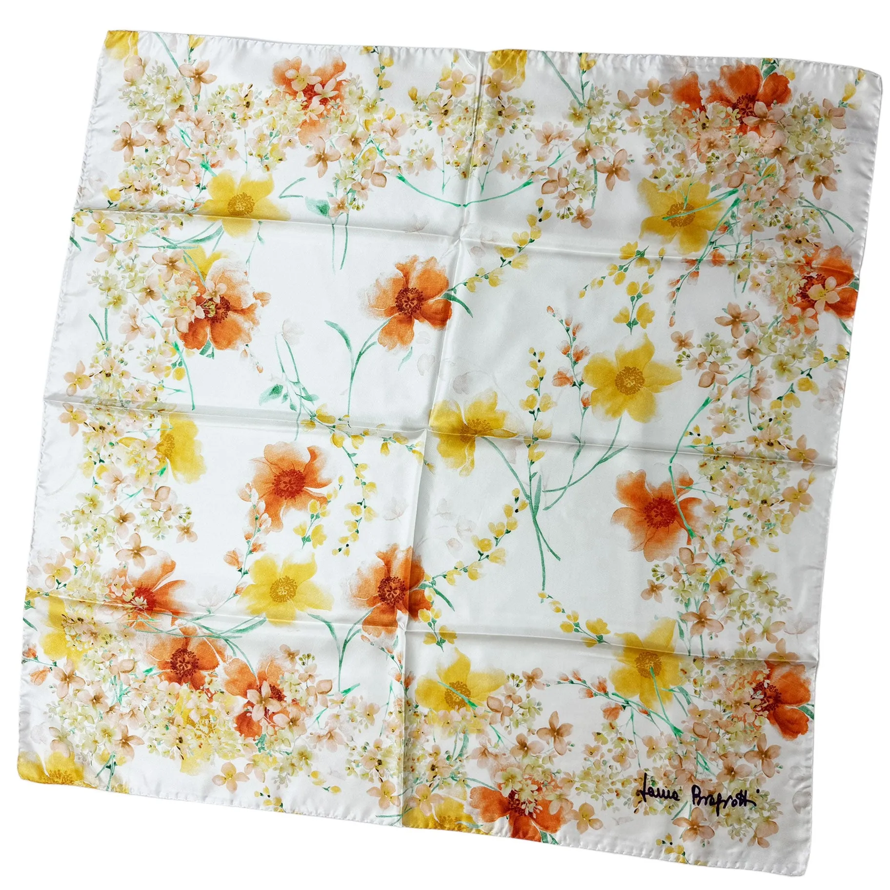 Laura Biagiotti Scarf Floral White Yellow - Square Silk Foulard