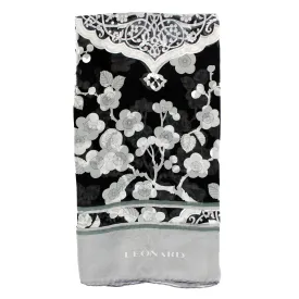 Leonard Paris Chiffon Silk Scarf Black Gray Floral SALE