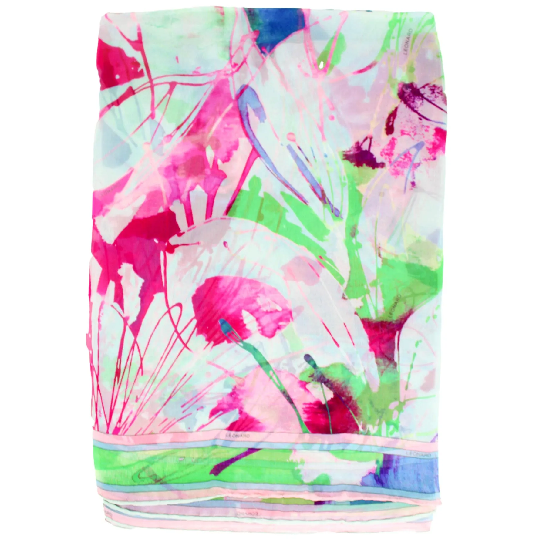 Leonard Scarf Pink Lime Watercolors - Large Square Chiffon Silk Wrap