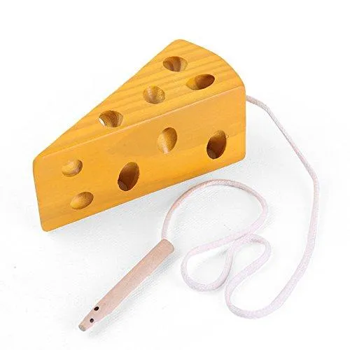 Loobani Wooden Cheese Activity and Educational Toy for Baby and Toddler Perfect for Car Plane Restaurants Travel and Home Mouse Puzzle