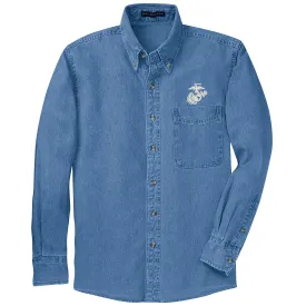 Marines Embroidered Dark Denim Button Up