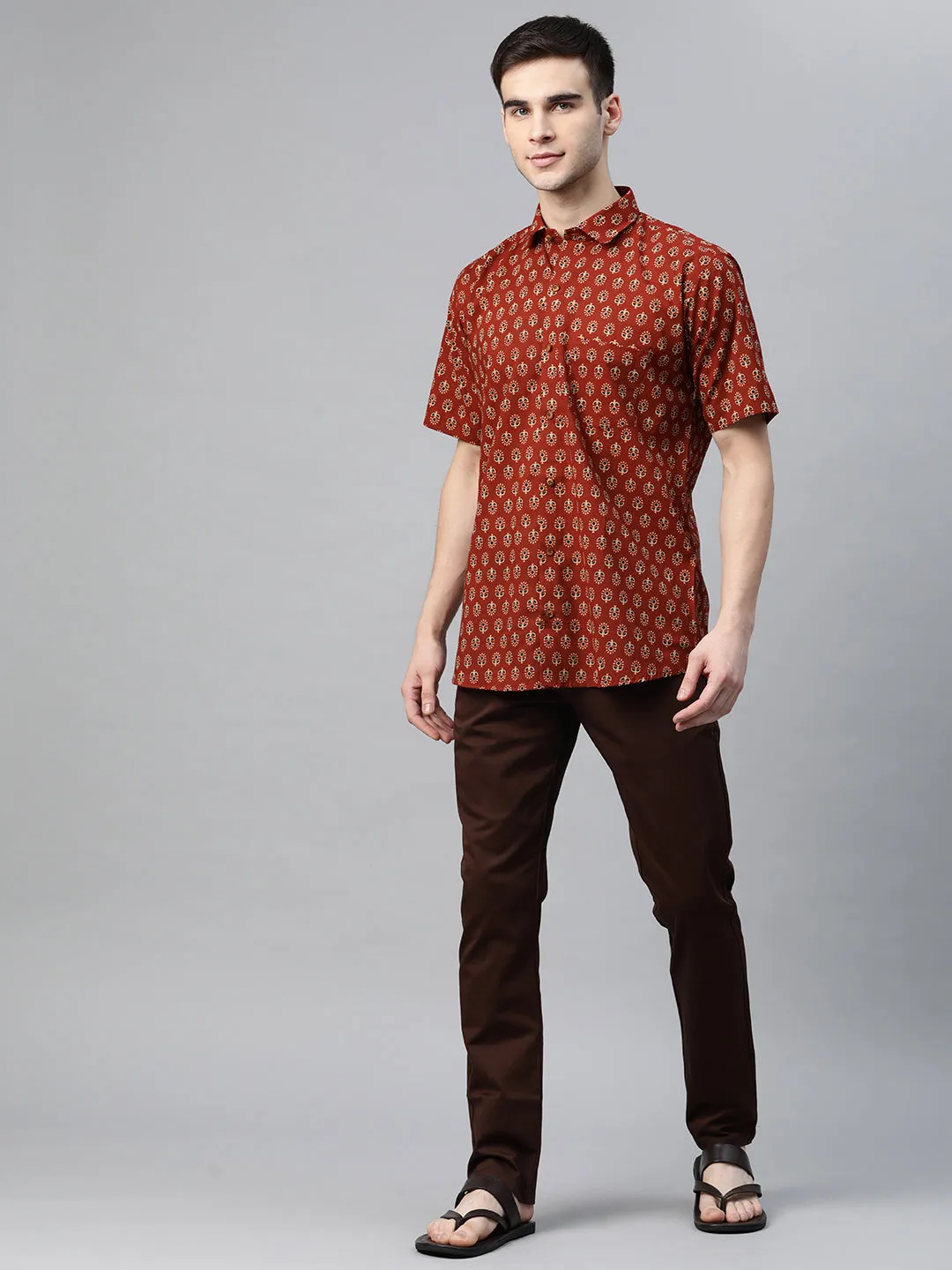 Men's Maroon Cotton Half Sleeves Shirt - Taantav