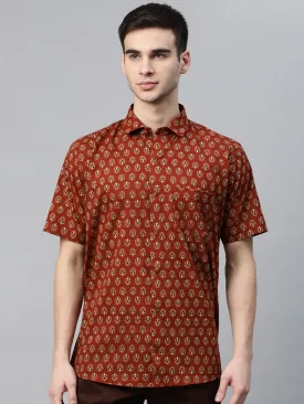 Men's Maroon Cotton Half Sleeves Shirt - Taantav