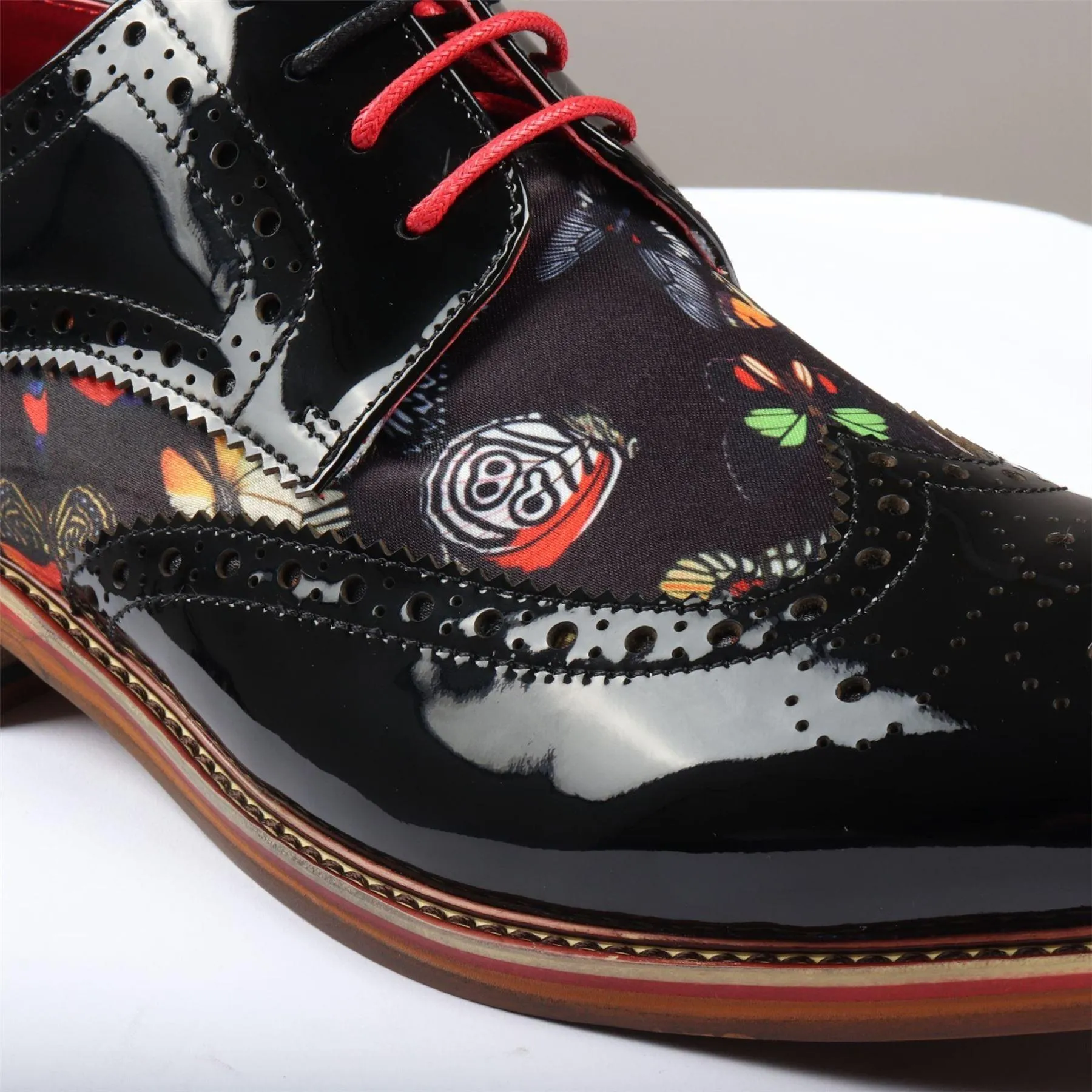 Men's Shoes Butterfly Print Patent Leather Lace Up Brogue Formal Dress Shoe