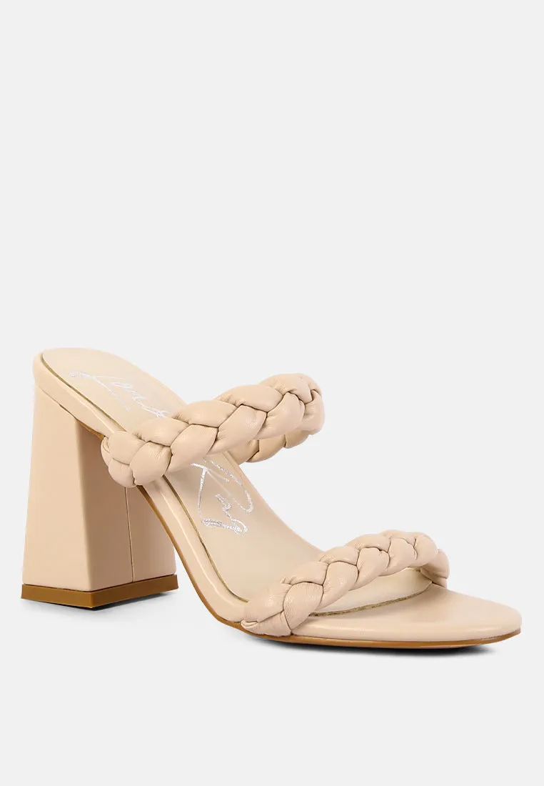 Mi Amor Braided Strap Triangular Block Heels Sandals