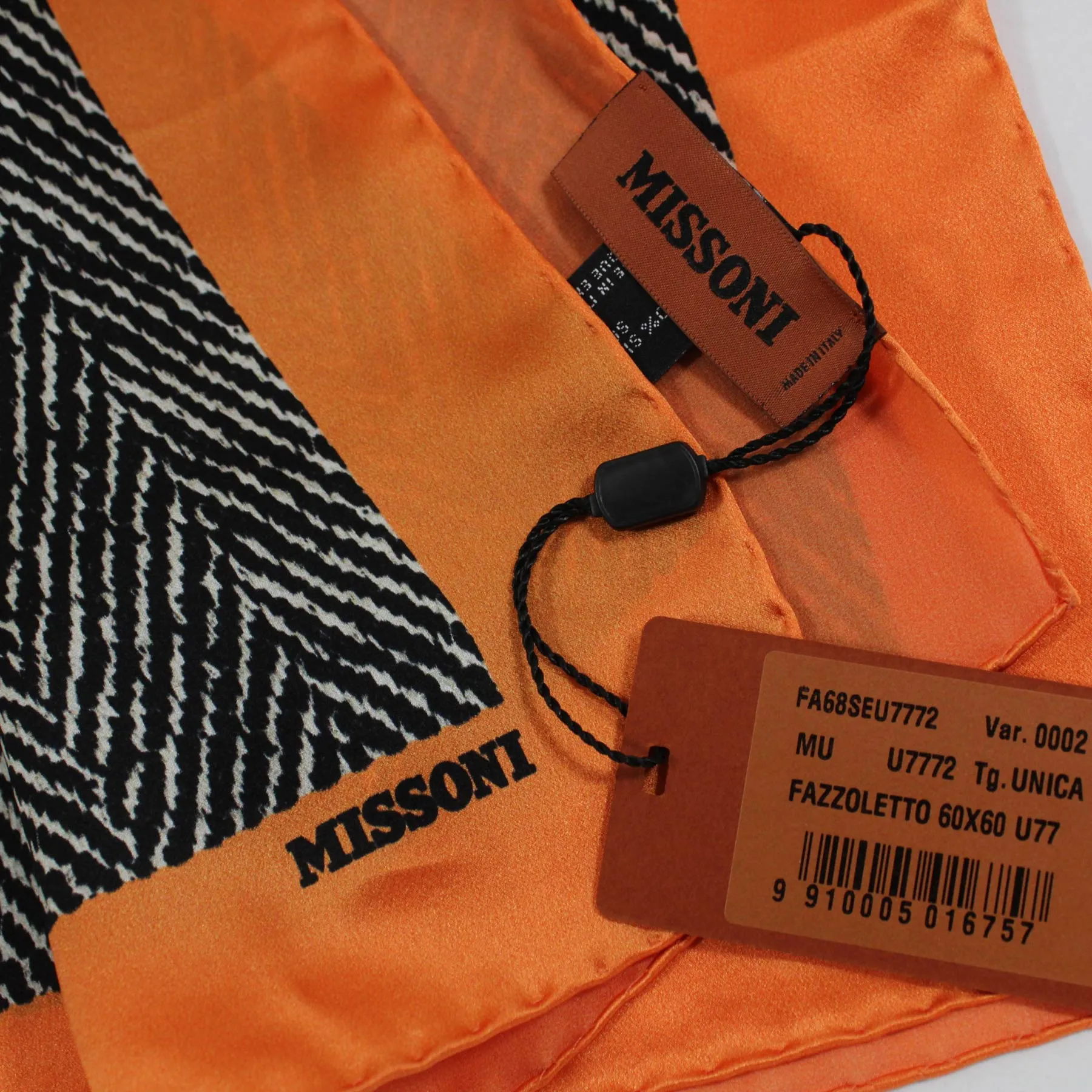 Missoni Small Silk Scarf Black Herringbone Orange SALE