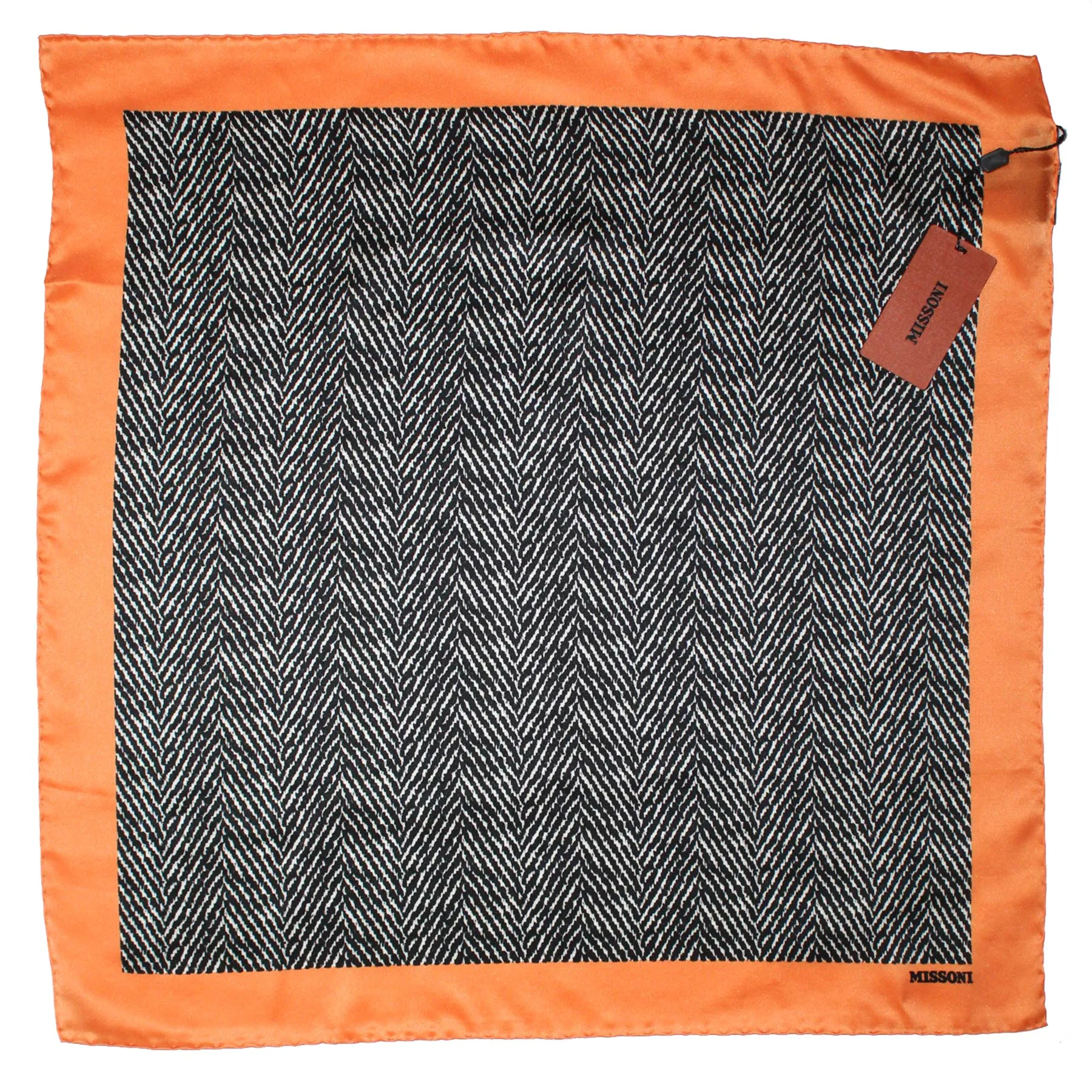 Missoni Small Silk Scarf Black Herringbone Orange SALE