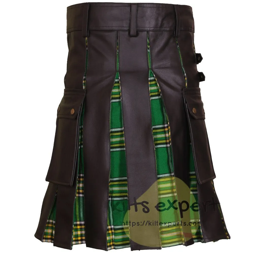 New Wedding Leather Stylish Irish heritage Hybird Kilt For Men's