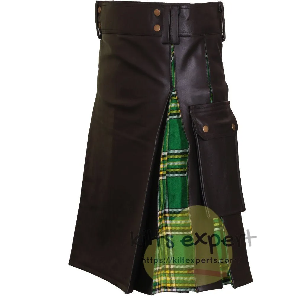 New Wedding Leather Stylish Irish heritage Hybird Kilt For Men's