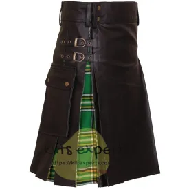 New Wedding Leather Stylish Irish heritage Hybird Kilt For Men's