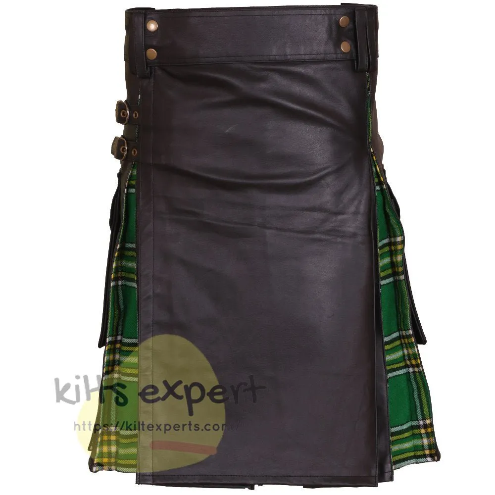 New Wedding Leather Stylish Irish heritage Hybird Kilt For Men's