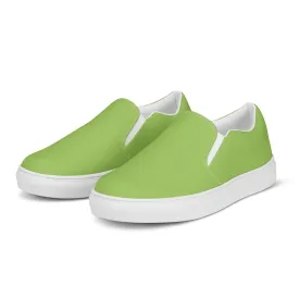 Pastel Green Women's Slip Ons, Solid Bright Green Color Modern Minimalist Women’s Slip-On Canvas Shoes (US Size: 5-12)