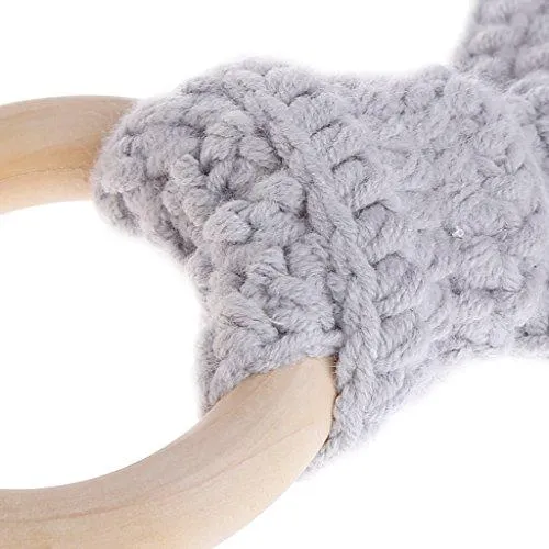 Peachshop Safety Natural Baby Wood  Teether Toys With Rabbit Ear Fabric (Gray)