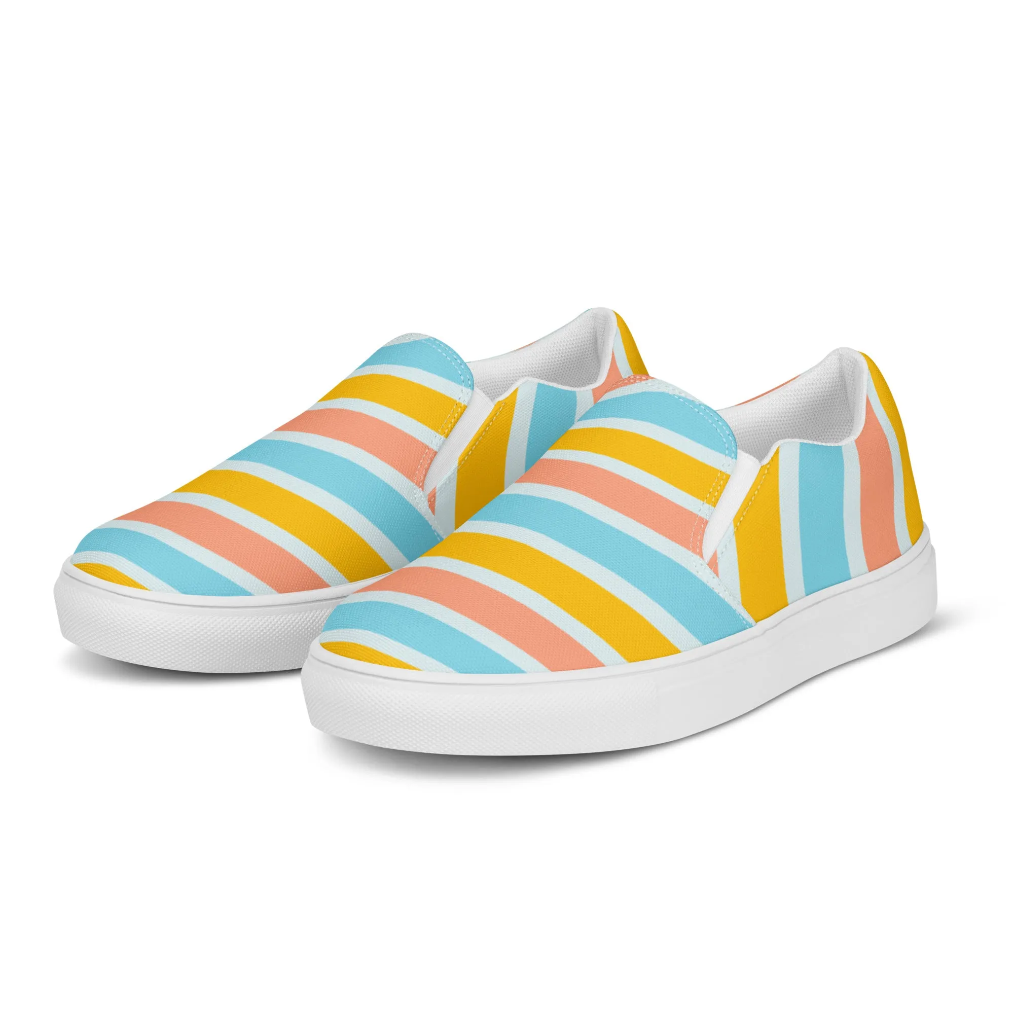 Rainbow Swirl Women's Sneakers, Gay Pride Rainbow Striped Print Women’s Slip-On Canvas Shoes (US Size: 5-12)