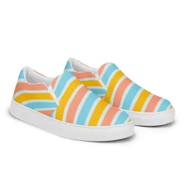 Rainbow Swirl Women's Sneakers, Gay Pride Rainbow Striped Print Women’s Slip-On Canvas Shoes (US Size: 5-12)