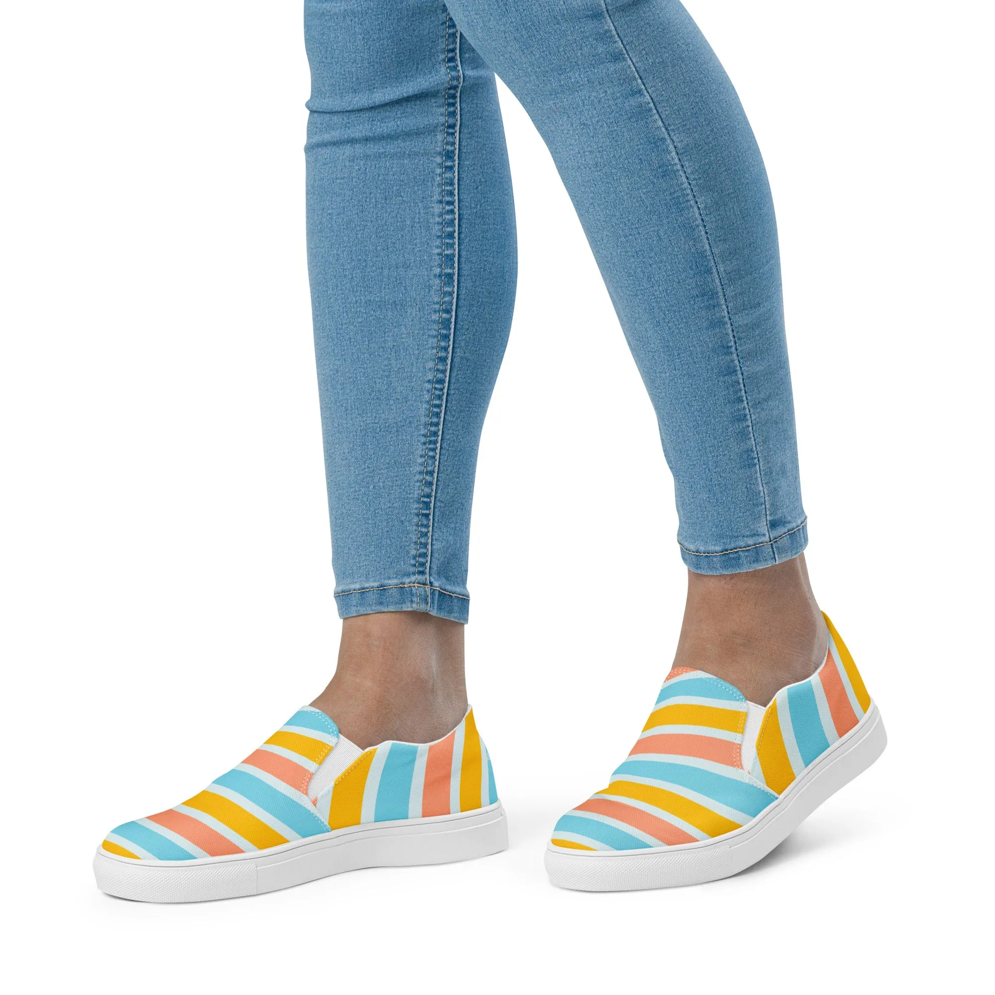 Rainbow Swirl Women's Sneakers, Gay Pride Rainbow Striped Print Women’s Slip-On Canvas Shoes (US Size: 5-12)