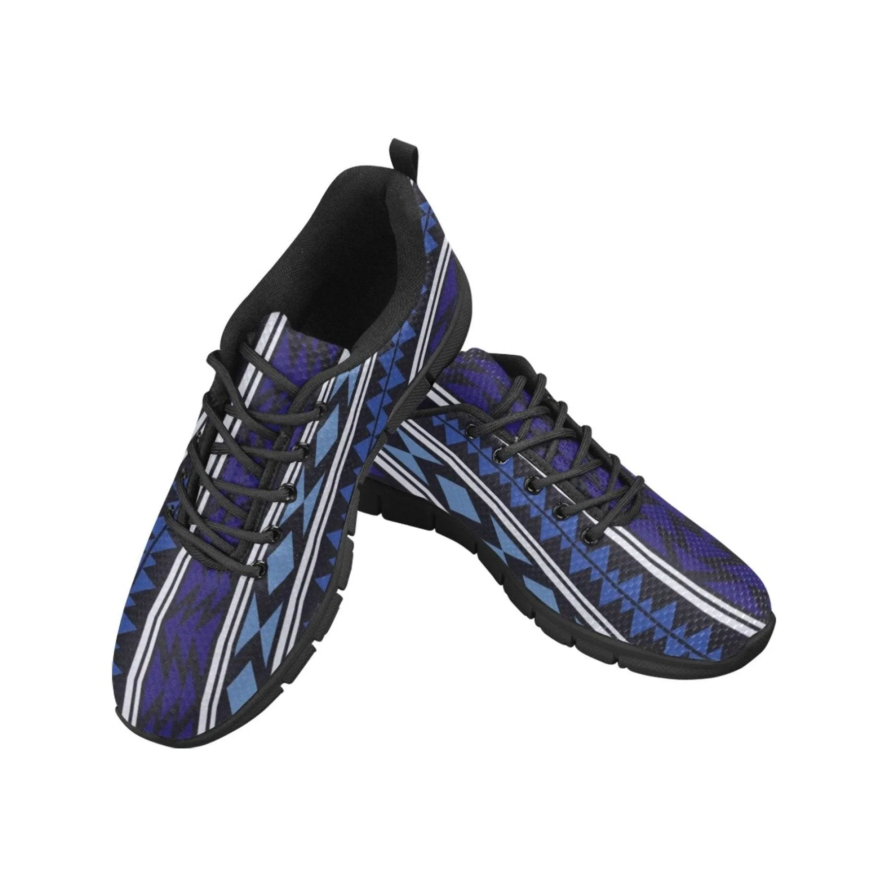 Sneakers For Women, Blue Aztec Print - Running Shoes