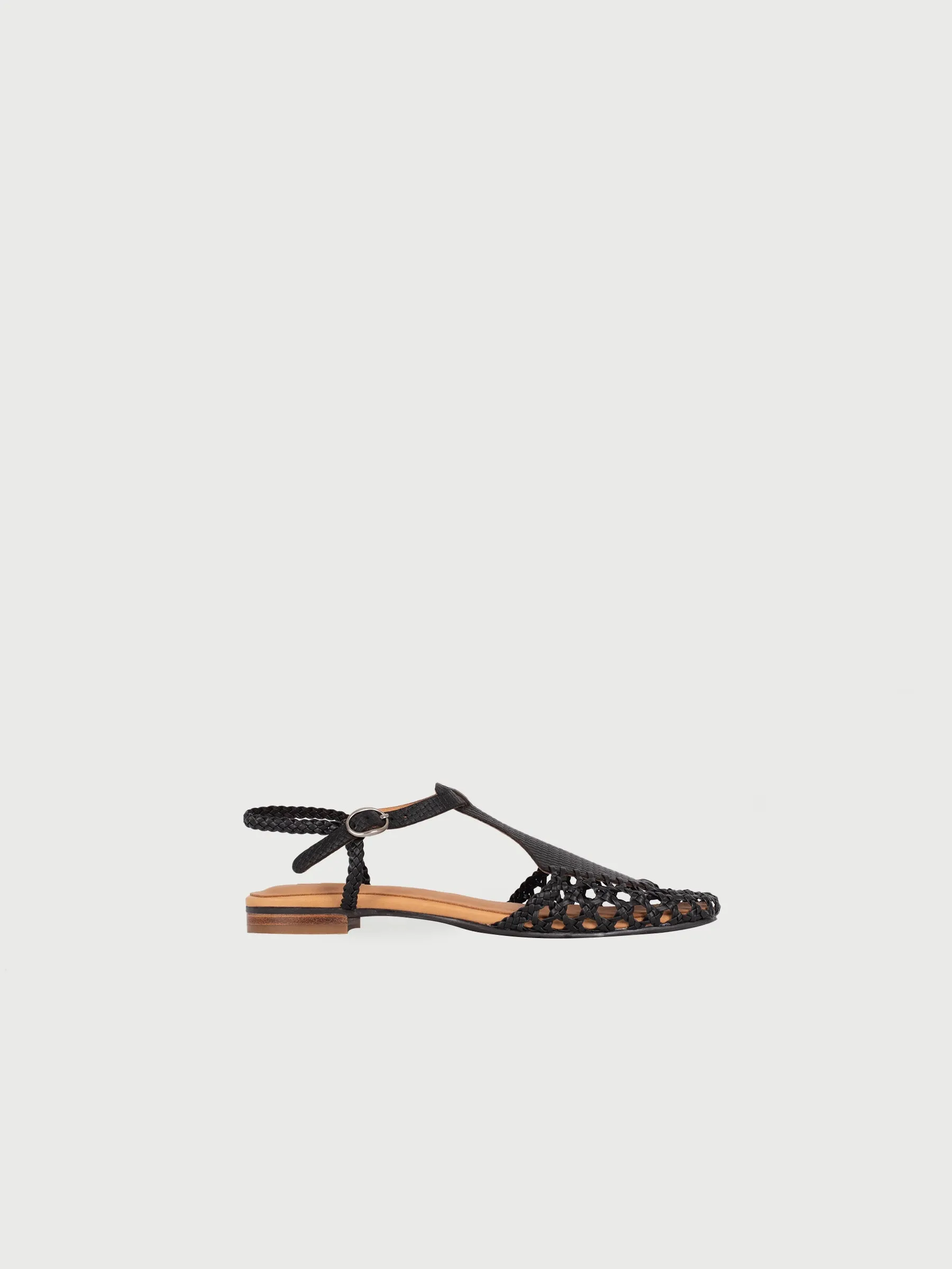 Square Toe Woven T Straps Sandals