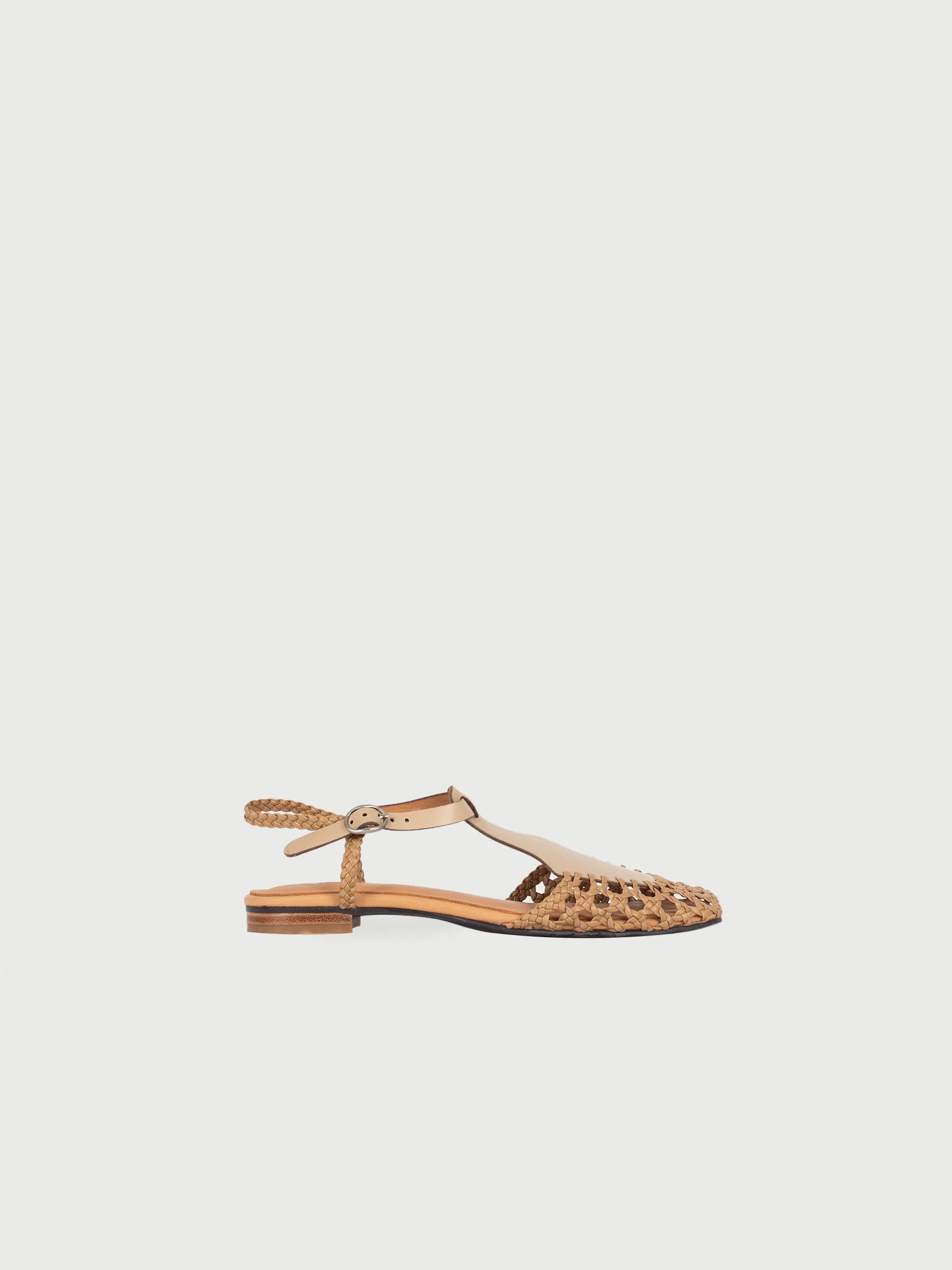 Square Toe Woven T Straps Sandals