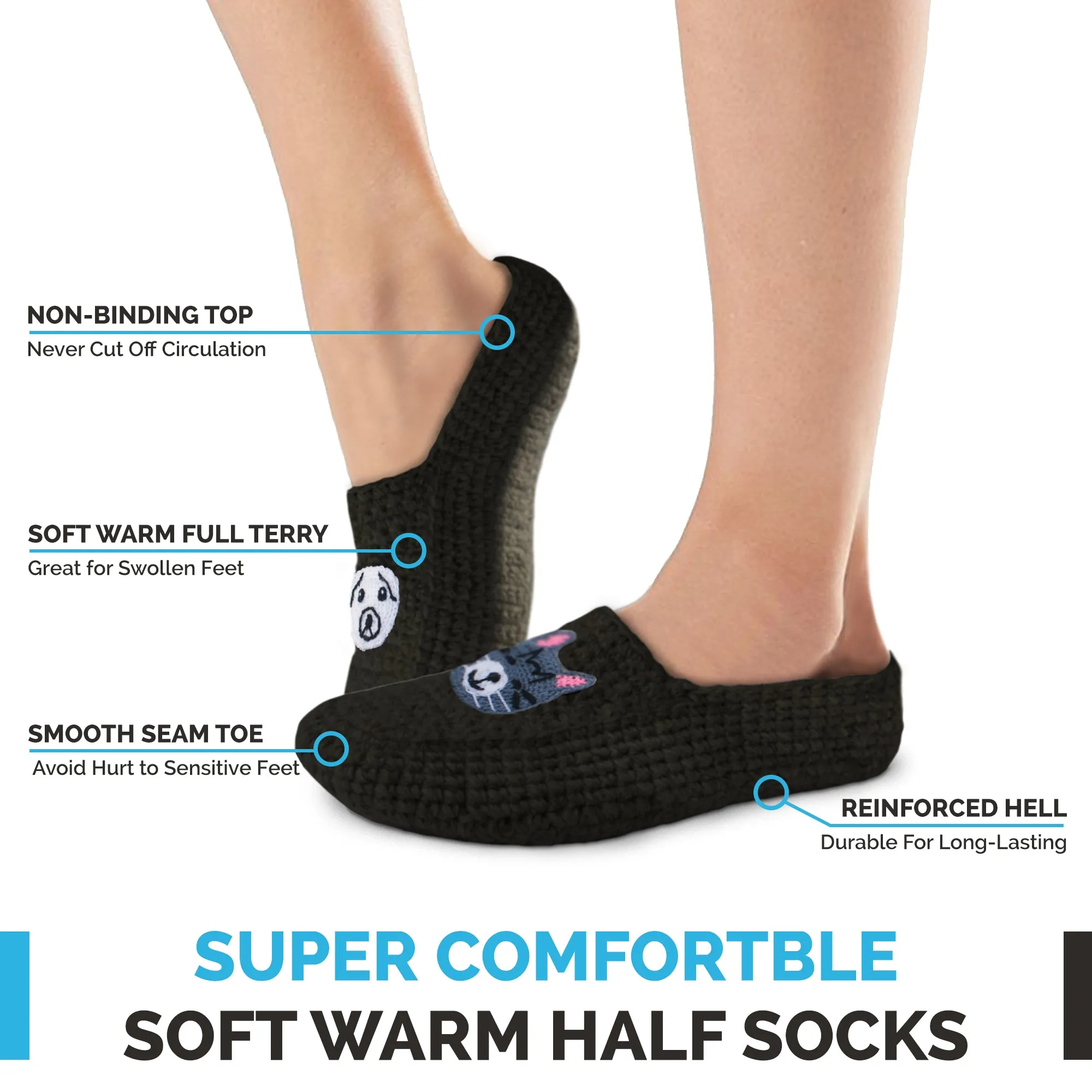 Women's Cozy Wool Slipper Socks Black Cat Dog