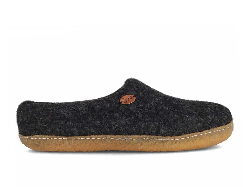 WoolFit® 'Footprint' handmade Slippers with Rubber Sole, graphite