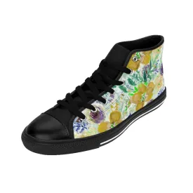 Yellow Floral Women's Sneakers, Flower Print Designer High-top Sneakers Tennis Shoes (US Size: 6-12)